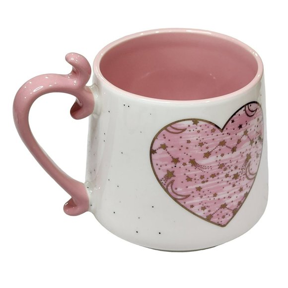 Shabby Chic White And Pink Ceramic Coffee Mug Hearts Pattern 16 Oz - Picture 3 of 12